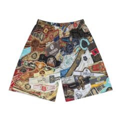 Cigar Band Collage Men's Sports Shorts — Vintage Tobacco Label Graphic Shorts