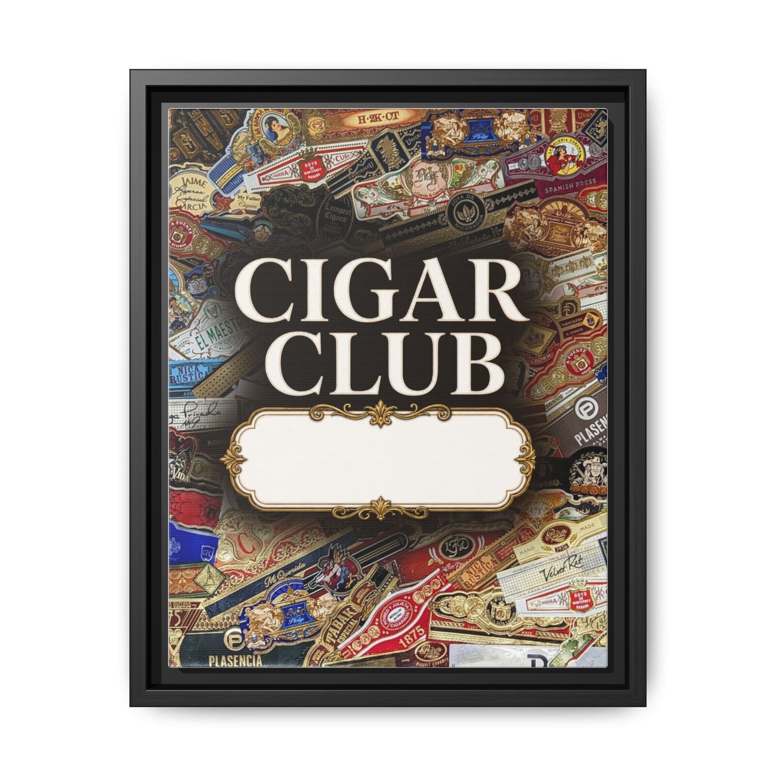 Cigar Club Framed Canvas Wall Art — Vintage Cigar Label Decor