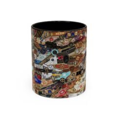 Vintage Hot Rod Collage Coffee Mug — Retro Car Patch Pattern (11/15oz)